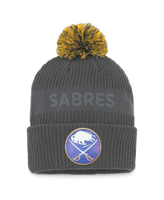 Men's Fanatics Charcoal Buffalo Sabres Authentic Pro Home Ice Cuffed Knit Hat with Pom