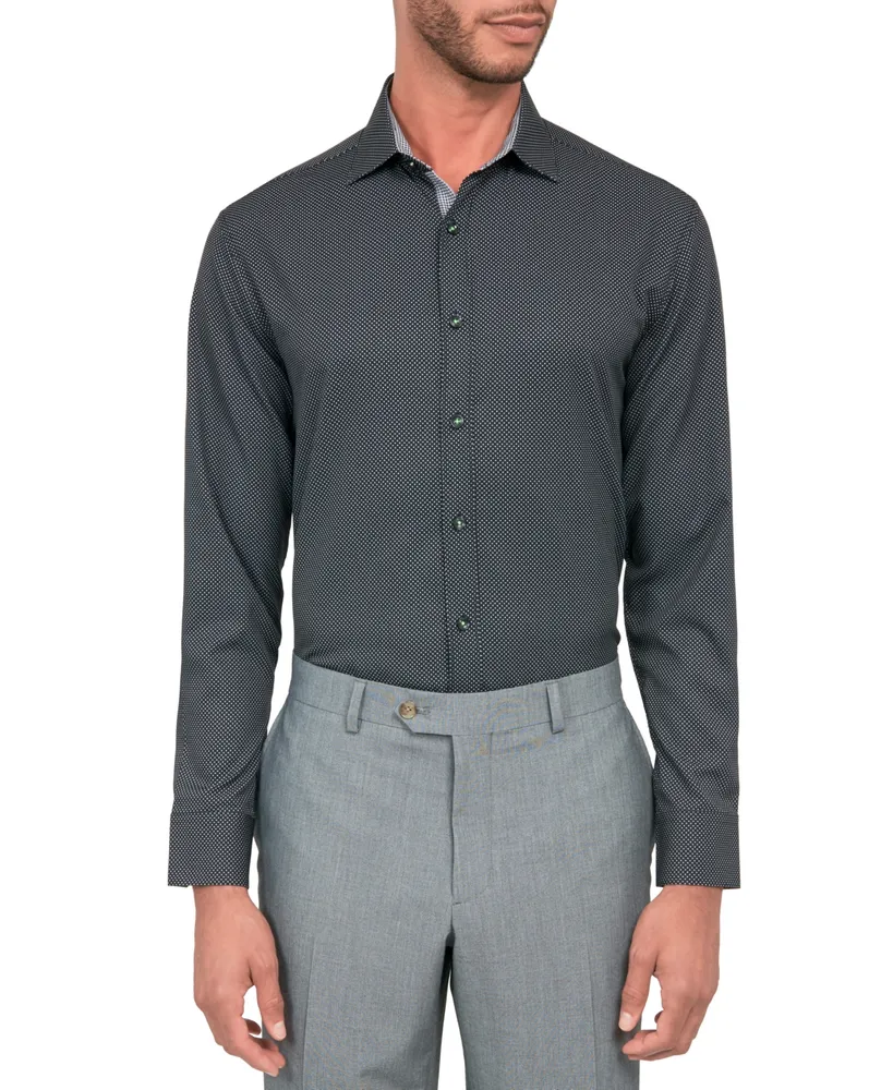 Society of Threads Men's Regular Fit Non-Iron Dot Print Performance Dress Shirt
