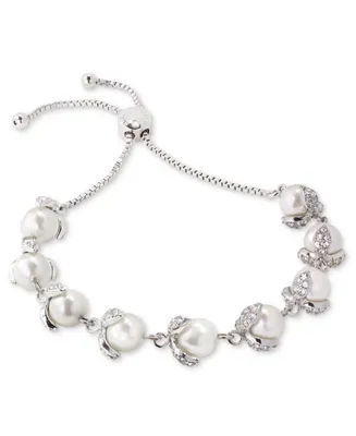 Charter Club Silver-Tone Pave & Imitation Pearl Slider Bracelet, Created for Macy's
