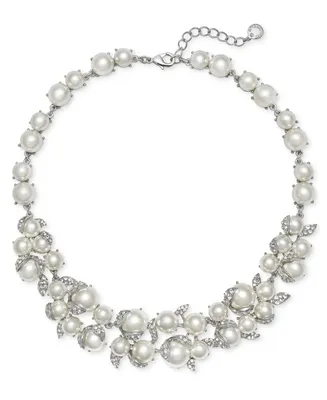 Charter Club Silver-Tone Crystal & Imitation Pearl Statement Necklace, 17" + 2" extender, Created for Macy's