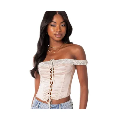 Women's Damsel off shoulder lace up satin corset top