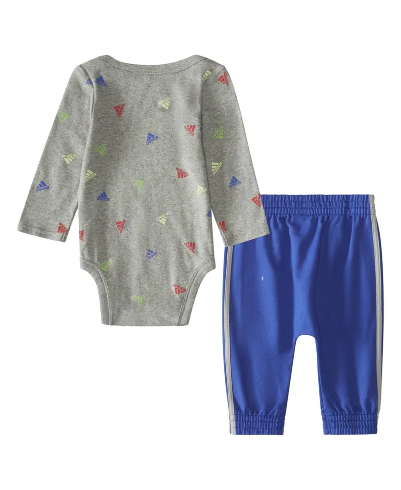 adidas Baby Boys Long Sleeve Printed Bodysuit and Joggers, 2 Piece Set