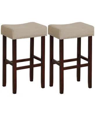 Set of 2 Bar Stools Bar Height Saddle Kitchen Chairs with Wooden Legs