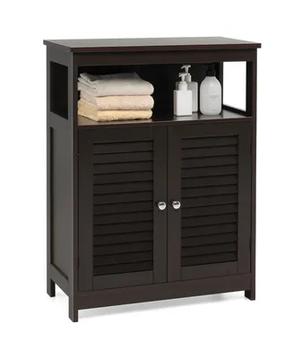 Costway Bathroom Wood Storage Cabinet w/ Double Shutter Door