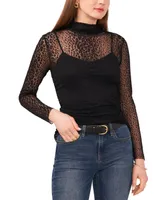 Vince Camuto Women's Mesh Mock Neck Long-Sleeve Top