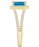 Macy's Blue Topaz (2 ct. t.w.) and Diamond (1/2 Halo Ring 14K Yellow Gold