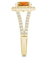 Macy's Citrine (1-3/4 ct. t.w.) and Diamond (1/2 Halo Ring 14K Yellow Gold