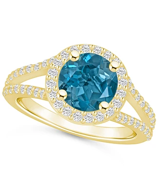 Macy's London Blue Topaz (2-3/8 ct. t.w.) and Diamond (1/2 Halo Ring 14K Yellow Gold