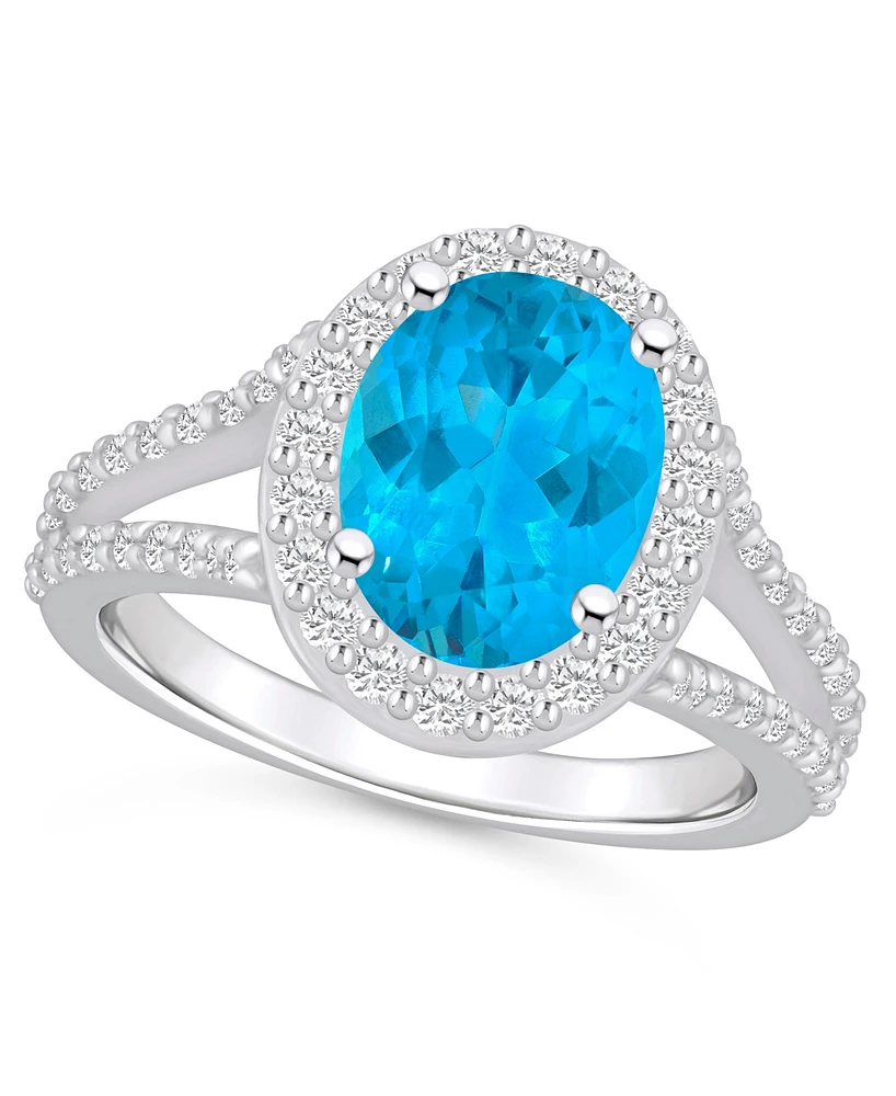 Macy's Blue Topaz (-/ ct. t.w.) and Diamond (/ Halo Ring 14K Gold