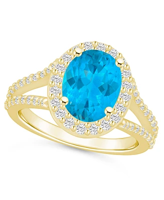 Macy's Blue Topaz (3-5/8 ct. t.w.) and Diamond (3/4 Halo Ring 14K Yellow Gold