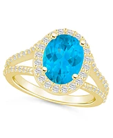 Macy's Blue Topaz (3-5/8 ct. t.w.) and Diamond (3/4 Halo Ring 14K Yellow Gold