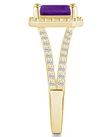 Macy's Amethyst (1-5/8 ct. t.w.) and Diamond (1/2 Halo Ring 14K Yellow Gold