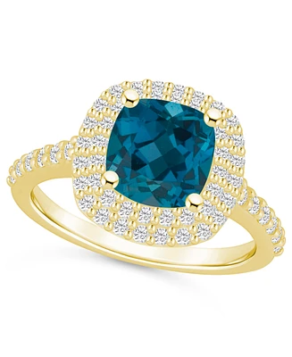 Macy's London Blue Topaz and Diamond Accent Halo Ring 14K Yellow Gold