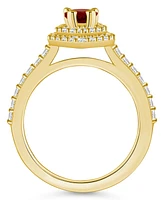 Macy's Garnet and Diamond Accent Halo Ring 14K Yellow Gold