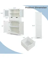 Costway Bathroom Floor Storage Cabinet Kitchen Cupboard with 2 Drawers & Glass Doors