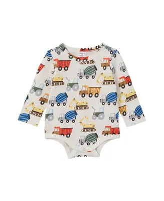 Cotton On Baby Boys Construction Print Long Sleeved Bodysuit