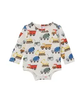 Cotton On Baby Boys Construction Print Long Sleeved Bodysuit