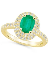 Emerald (1-1/5 ct. t.w.) & Diamond (5/8 Oval Double Halo Ring 14k Gold