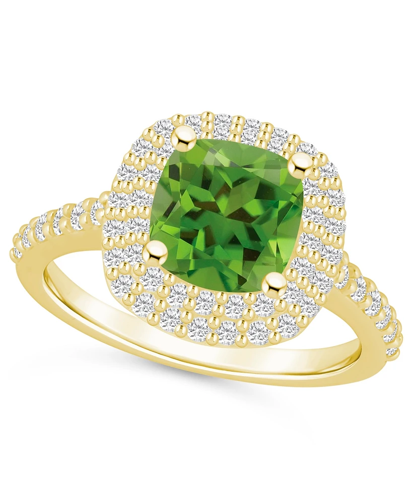 Macy's Peridot and Diamond Accent Halo Ring 14K Yellow Gold