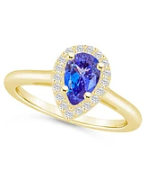 Tanzanite (7/8 ct. t.w.) & Diamond (1/5 Pear Halo Ring 14k Gold