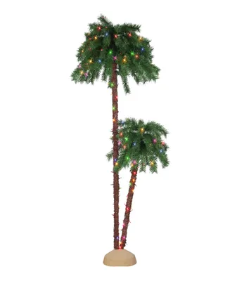 Puleo 3.5' 6' Pre-Lit Light Double Trunk Artificial Palm Tree