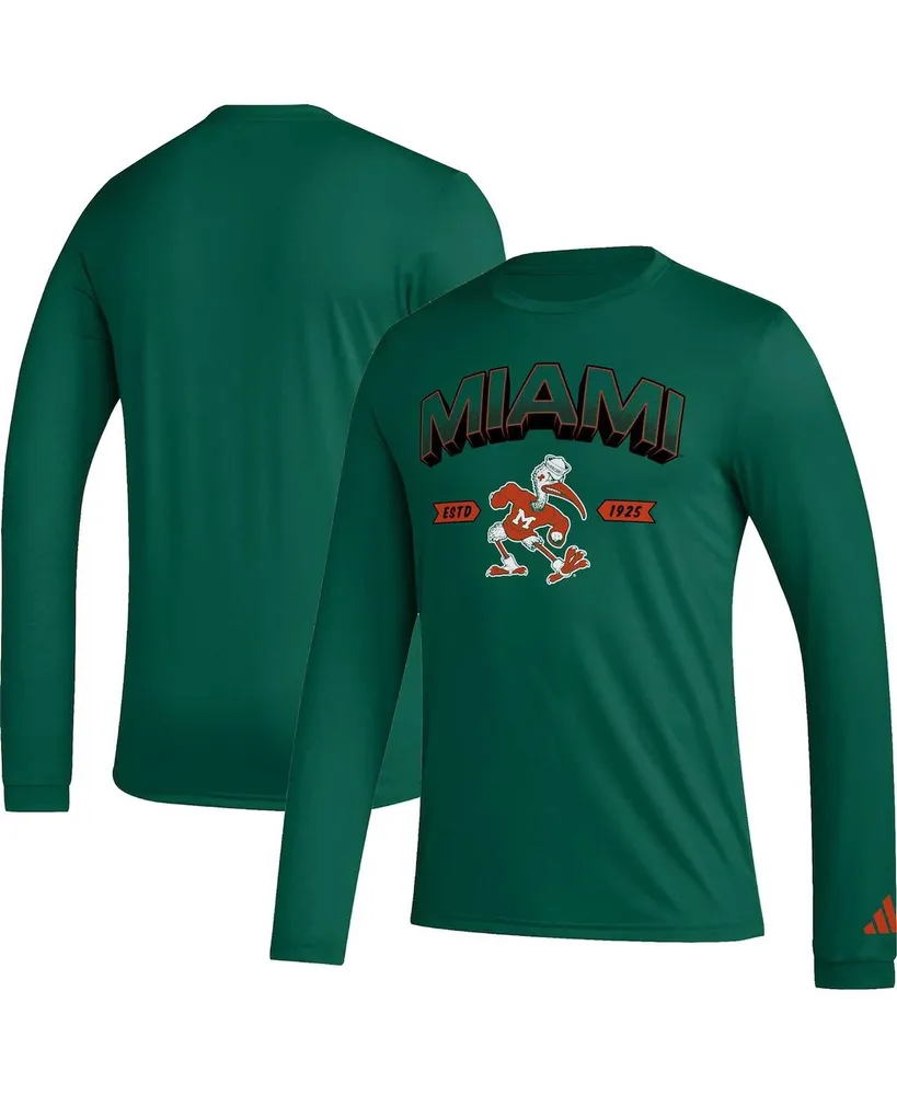 Men's adidas Miami Hurricanes Mighty Mascot Pregame Long Sleeve T-shirt