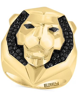 Effy Men's Black Spinel Lion Ring (7/8 ct. t.w.) in 14k Gold-Plated Sterling Silver