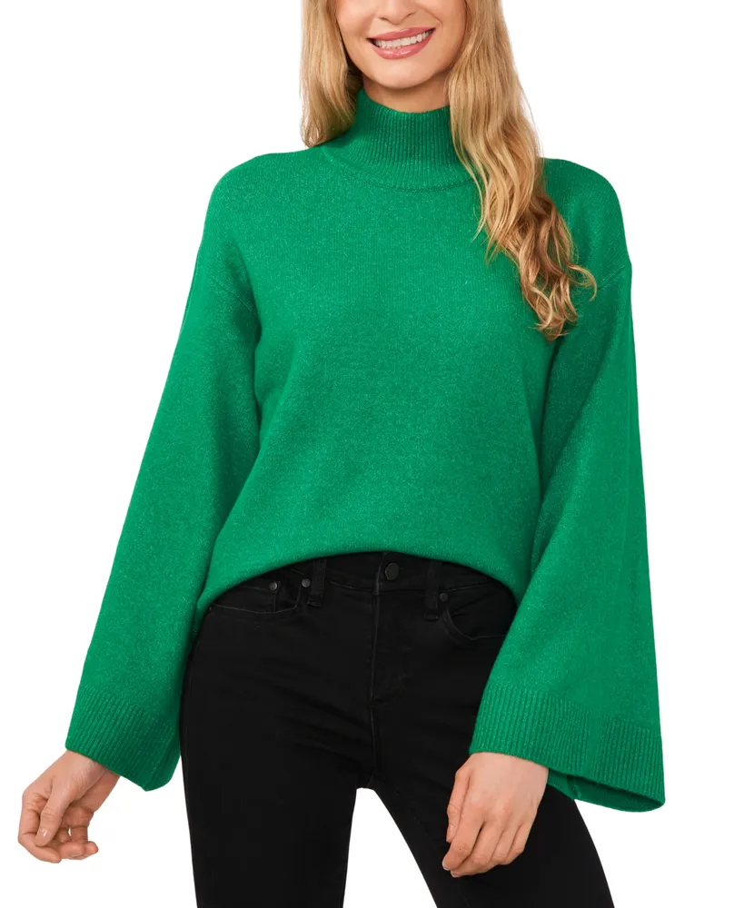 CeCe Women's Cozy Mock Neck Bell Sleeve Sweater