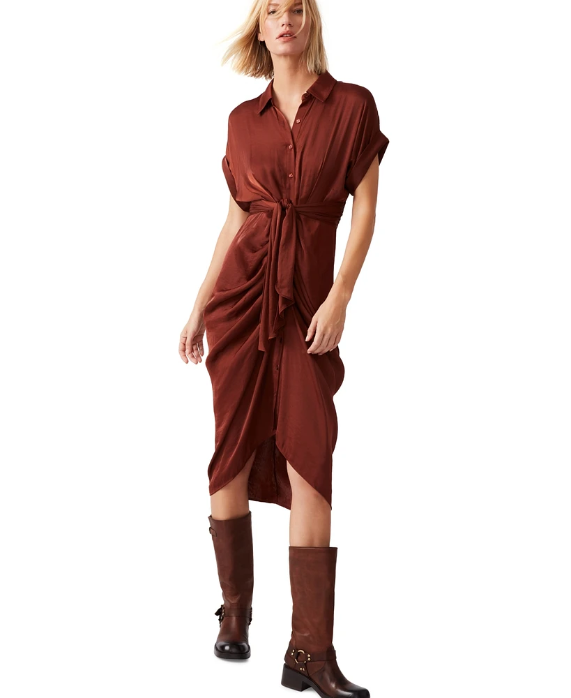 Steve Madden Women's Tori Tie-Front Midi Shirtdress