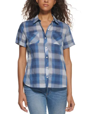 Tommy Hilfiger Women's Button-Front Plaid Camp Shirt - Coy Crinkle Plaid