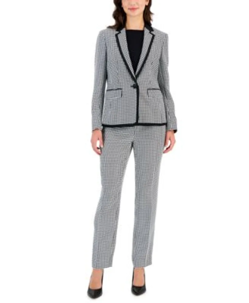 Kasper Womens One Button Framed Houndstooth Blazer Straight Leg