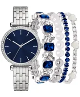 Jessica Carlyle Women's Silver-Tone Bracelet Watch 33mm Gift Set