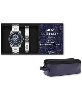 American Exchange Men's Silver-Tone Bracelet Watch 43mm Gift Set