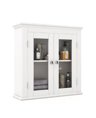 2-Door Bathroom Wall Mount Medicine Cabinet with Tempered Glass & Adjustable Shelf