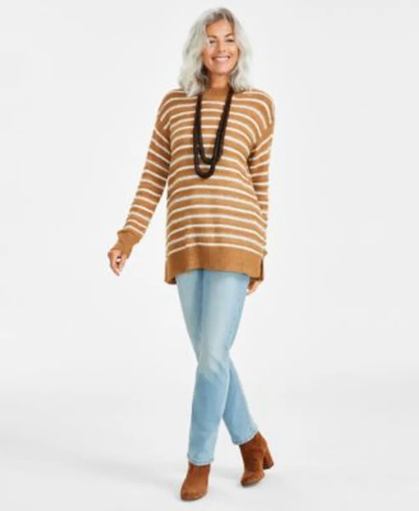 Style Co Womens Striped Long Sleeve Sweater High Rise Straight Leg Jeans Created For Macys