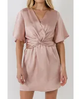 Free the Roses Women's Knotted Satin Mini Dress