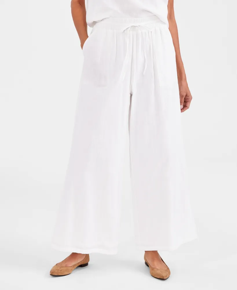 Jm Collection Plus Size Gauze Drawstring Pants, Created For Macy's In  Bright White