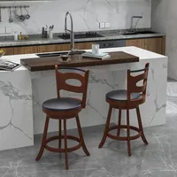 Set of 2 Bar Stools 360° Swivel Dining Chairs Solid Rubber Wood Leather Padded
