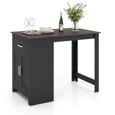 Costway Bar Table 35.5'' Counter Height Dining with Storage Cabinet & Drawer