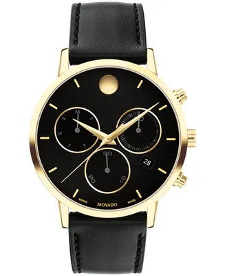 Movado Men's Museum Classic Swiss Quartz Chronograph Black Leather Watch 42mm