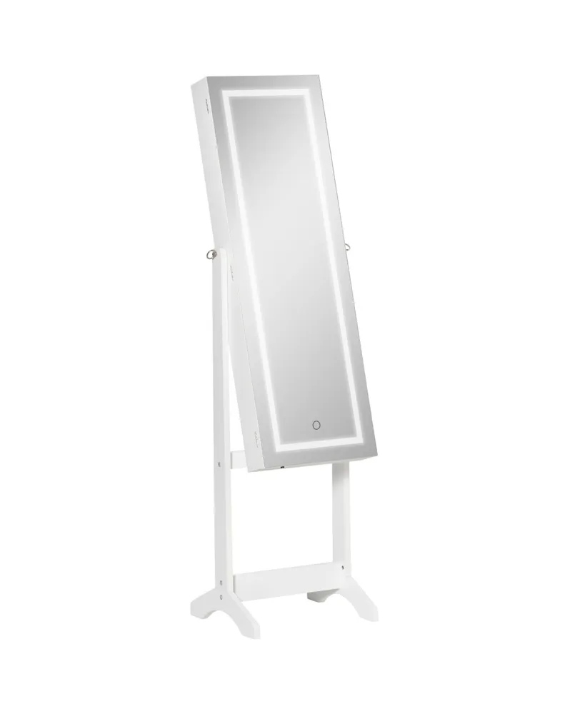 Homcom Full Body Mirrored Jewelry Cabinet w/ Led Lights & 5-Tier Storage Shelves, White