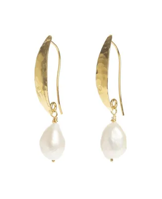 Hammered Gold Baroque Pearl Earrings
