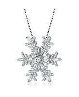 Genevive Sterling Silver White Gold Plated Clear Cubic Zirconia Accent Snowflake Pendant Necklace