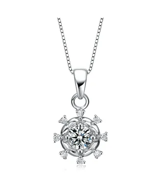 Genevive Cubic Zirconia White Gold plated Sterling Silver Round Pendant Surrounded With Hearts