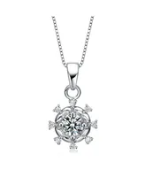 Genevive Cubic Zirconia White Gold plated Sterling Silver Round Pendant Surrounded With Hearts