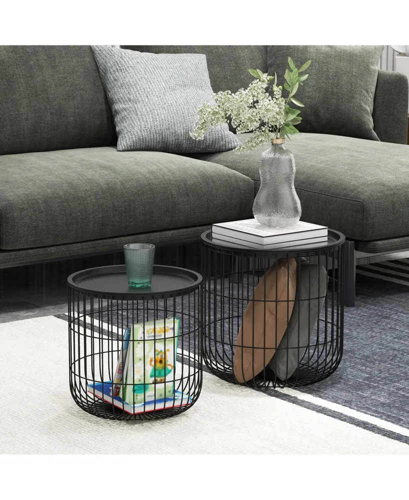 Homcom Stacking Nesting Tables, Round Coffee Table Set of 2, Black