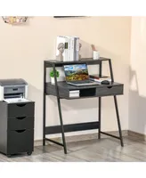 Homcom Computer Writing Desk for Small Space w/ Drawer, Storage Shelves, Grey