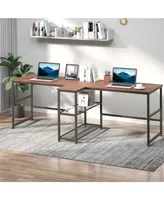 Homcom 83'' Two Person Desk w/ Storage Shelves, Double Computer Table Walnut