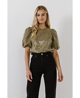 English Factory Women's Sequins Gingham Top