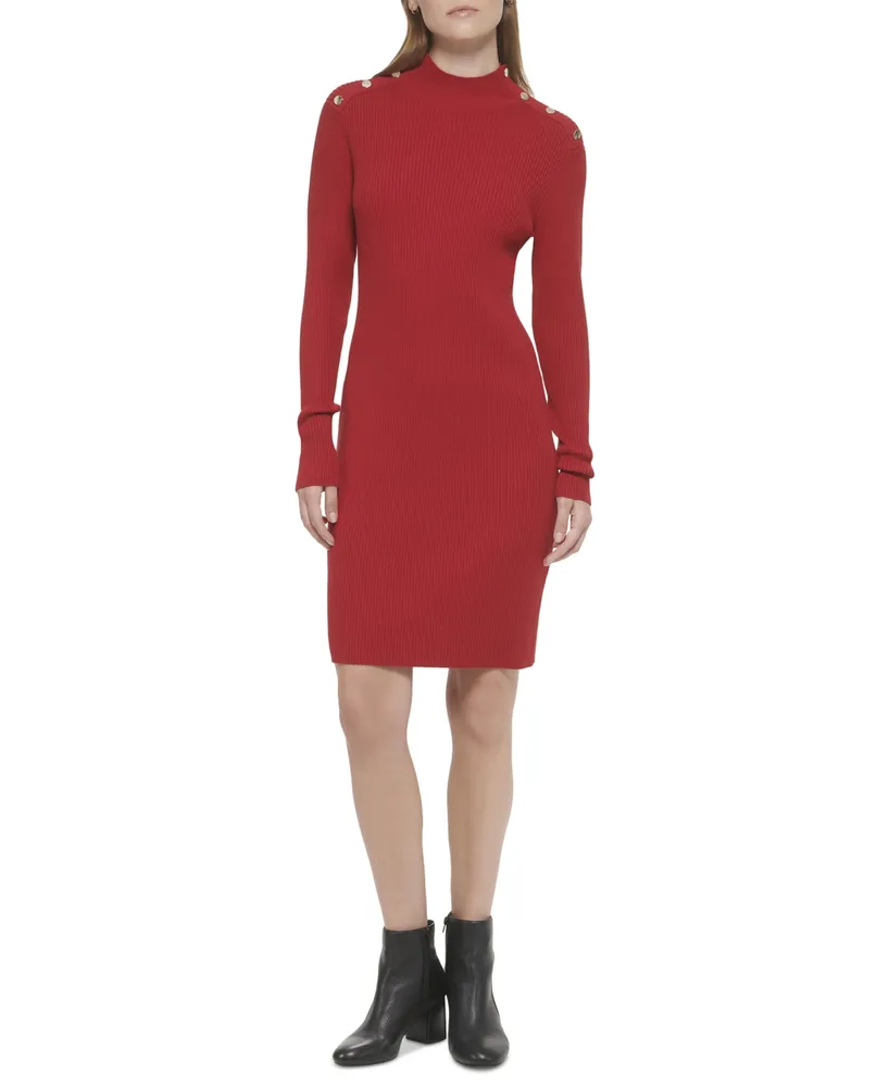 Tommy Hilfiger Women's Button-Neck Ribbed Sweater Dress